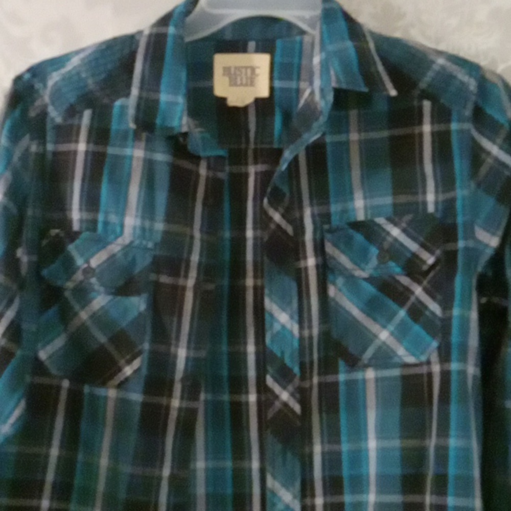 Rustic Blue Men's Plaid Button Down Shirt S